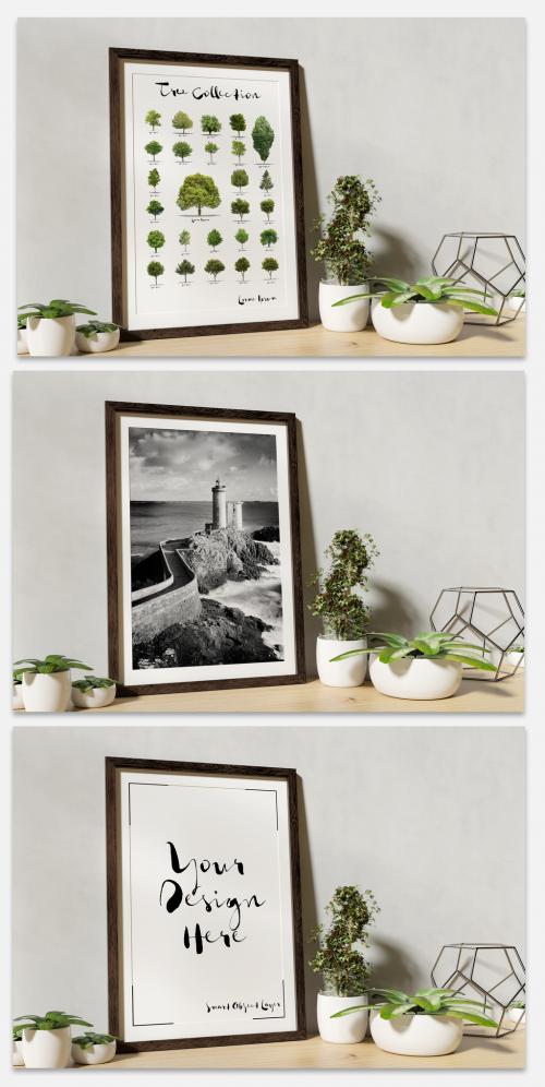 Mockup of a Frame on a Shelf with Plants - 266798485