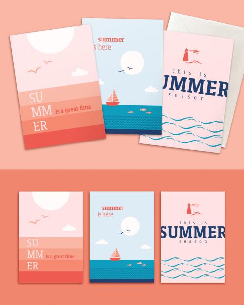 Summer Greeting Card Layouts with Maritime Theme - 266801650