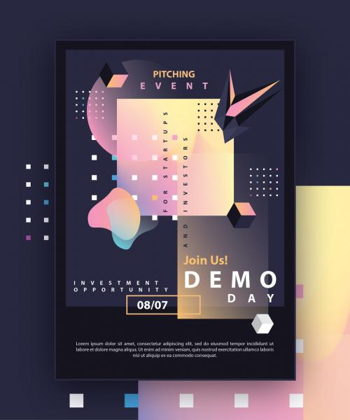 Dark Futuristic Flyer Layout with Light Gradient 3D Geometric Accents - 266993172
