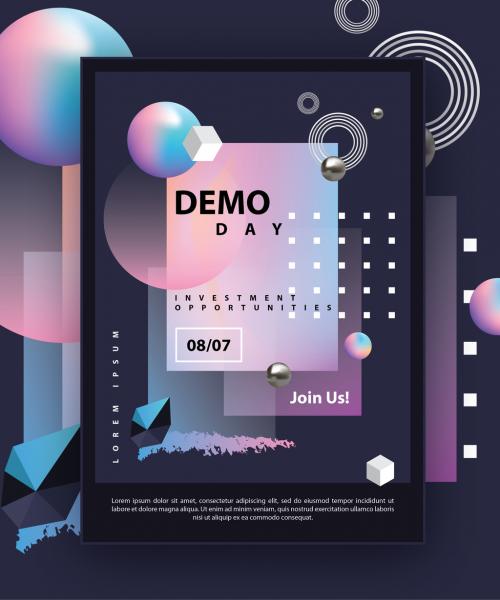 Dark Futuristic Flyer Layout with Colorful Gradient 3D Accents - 266993179