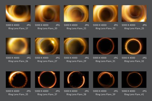 43 Ring Lens Flare Overlays & Photoshop Action
