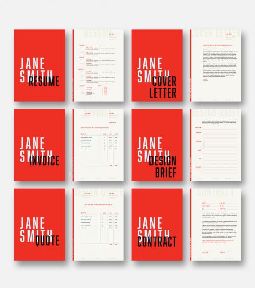 Resume and Business Stationery Set with Red Accents - 267834213