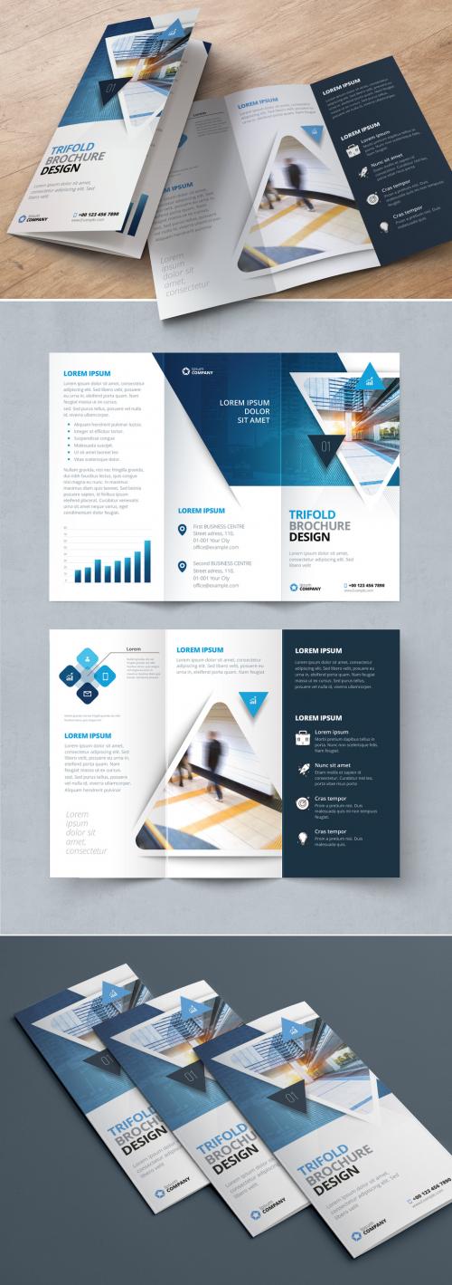 Blue Gradient Trifold Brochure Layout with Triangles - 267840323