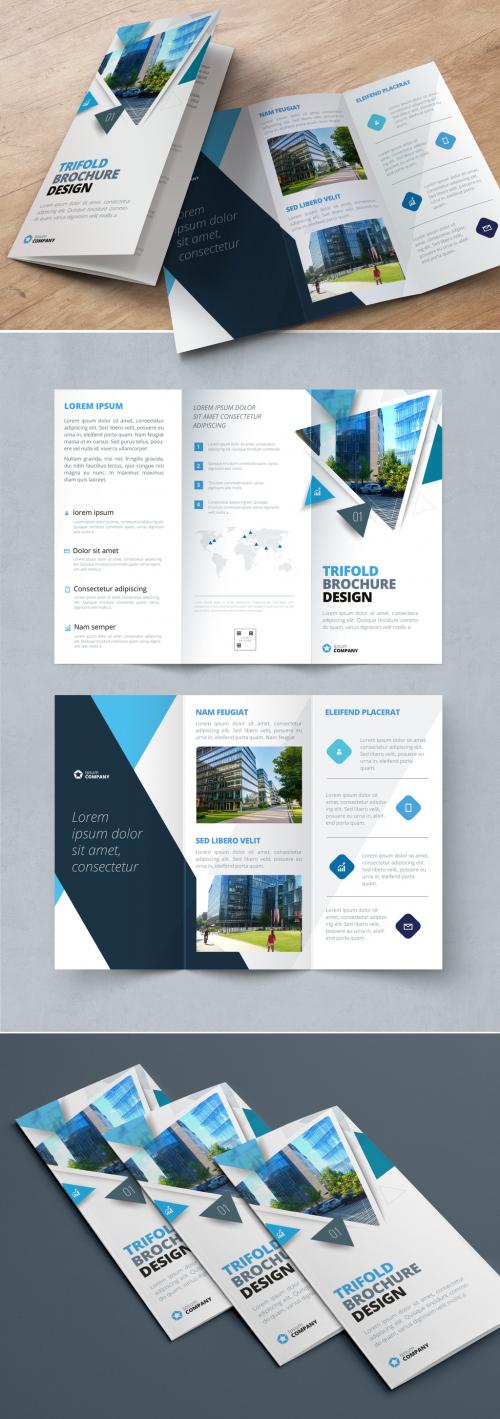 Blue Trifold Brochure Layout with Triangles - 267840331