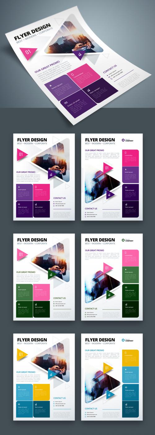 Colorful Business Flyer Layout with Triangle Elements - 267840350