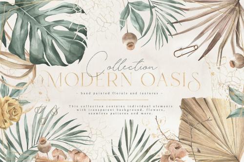 Modern Oasis Watercolor Flowers Floral Tropical