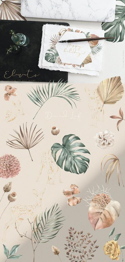 Modern Oasis Watercolor Flowers Floral Tropical