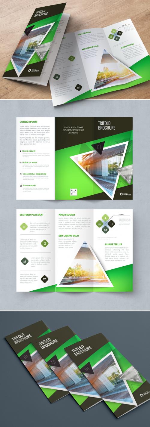 Green Trifold Brochure Layout with Triangles - 267840435