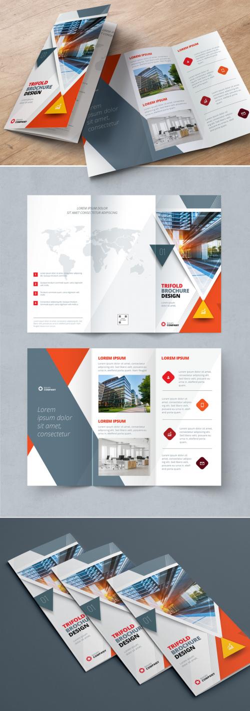 Orange Trifold Brochure Layout with Triangles - 267840452