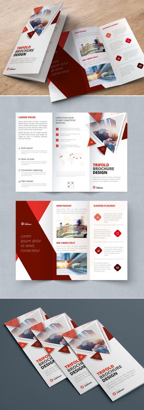 Red Trifold Brochure Layout with Triangles - 267840497