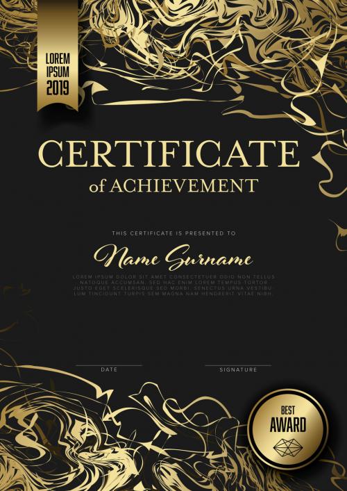 Certificate of Achievement Layout with Gold Ribbon Accents - 268208166