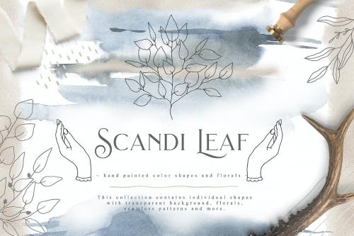 Scandi Leaf Watercolor Light Blue Gold Collection