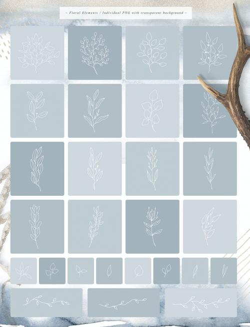 Scandi Leaf Watercolor Light Blue Gold Collection