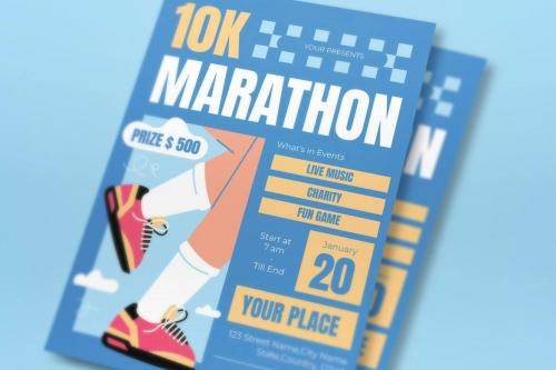 Blue Hand Drawn 10k Marathon Flyer Set