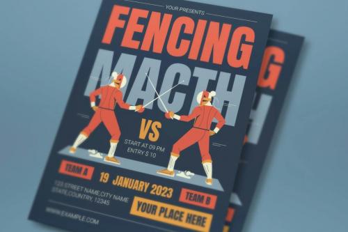 Red Hand Drawn Fencing Match Flyer Set