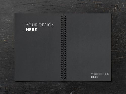 Open Notebook Mockup on a Black Table - 268856716