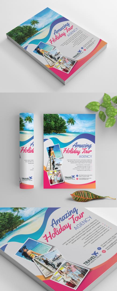 Flyer Layout with Colorful Ribbon Accents and Photo Header - 269035290