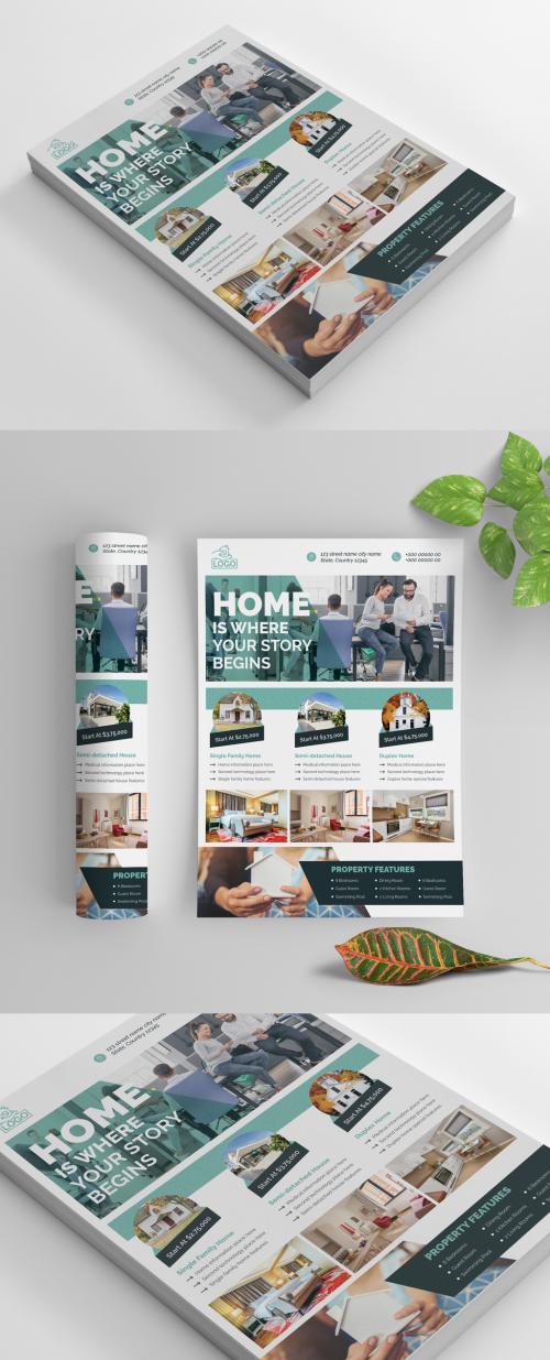 Real Estate Flyer Layout with Teal Accents - 269035320