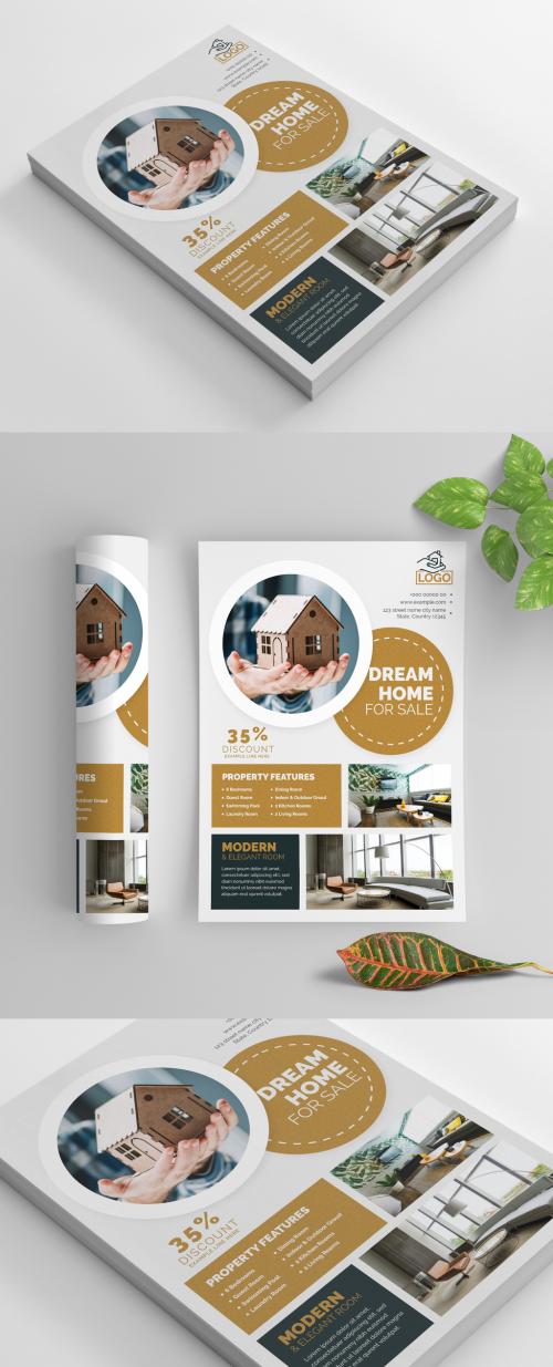 Business Flyer Layout with Circular Elements and Brown Accents - 269035347