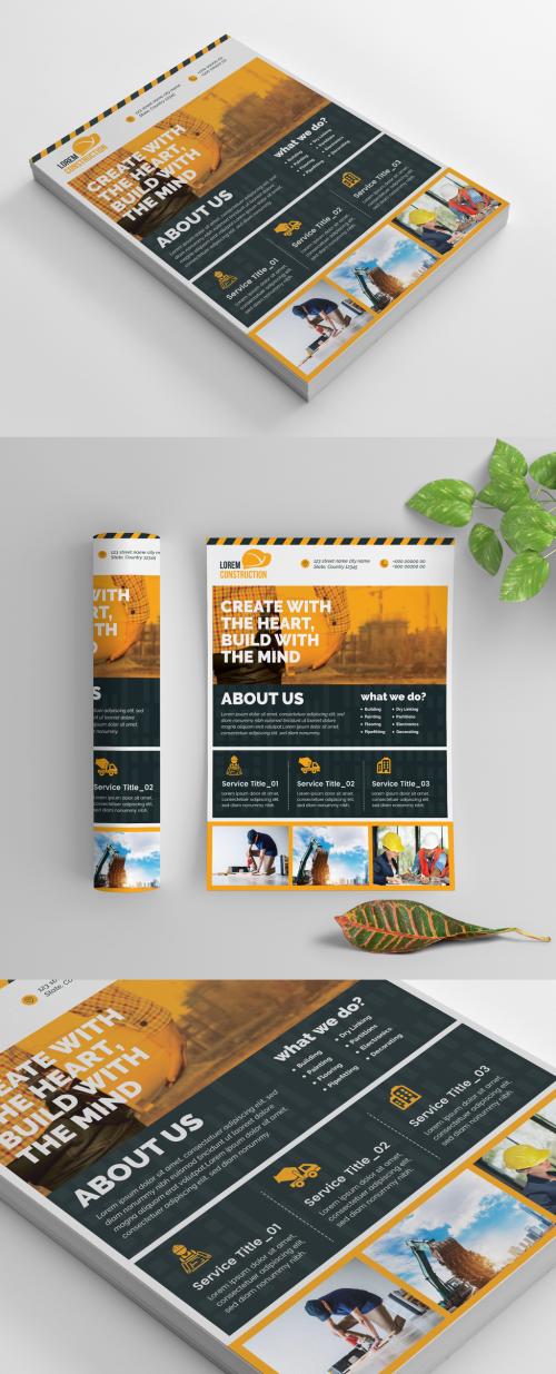 Construction Work Flyer Layout with Graphic Elements - 269035412