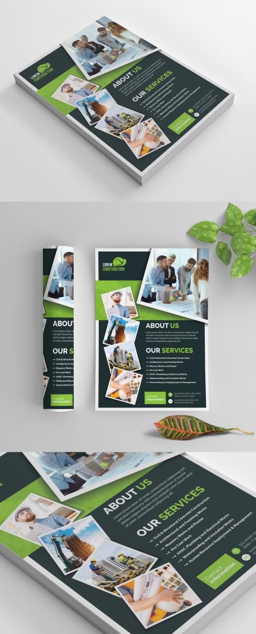 Business Flyer Layout with Dark Gray and Green Elements - 269035435