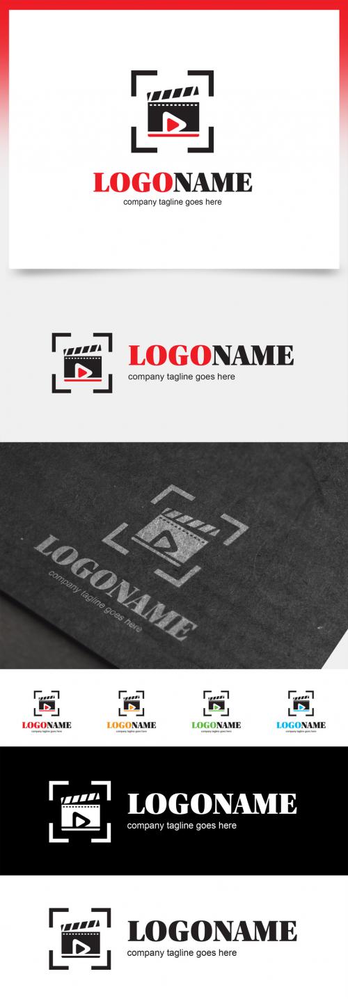 Logo Layout of Film Clapper Board with Play Button - 269237760