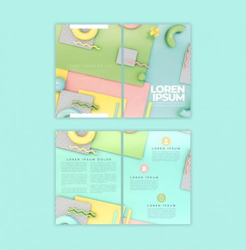 Bifold Brochure Layout with Pastel 3D Geometric Elements - 269264998