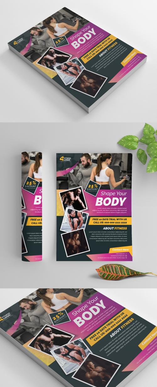 Fitness Flyer Layout with Purple and Yellow Accents - 269583840