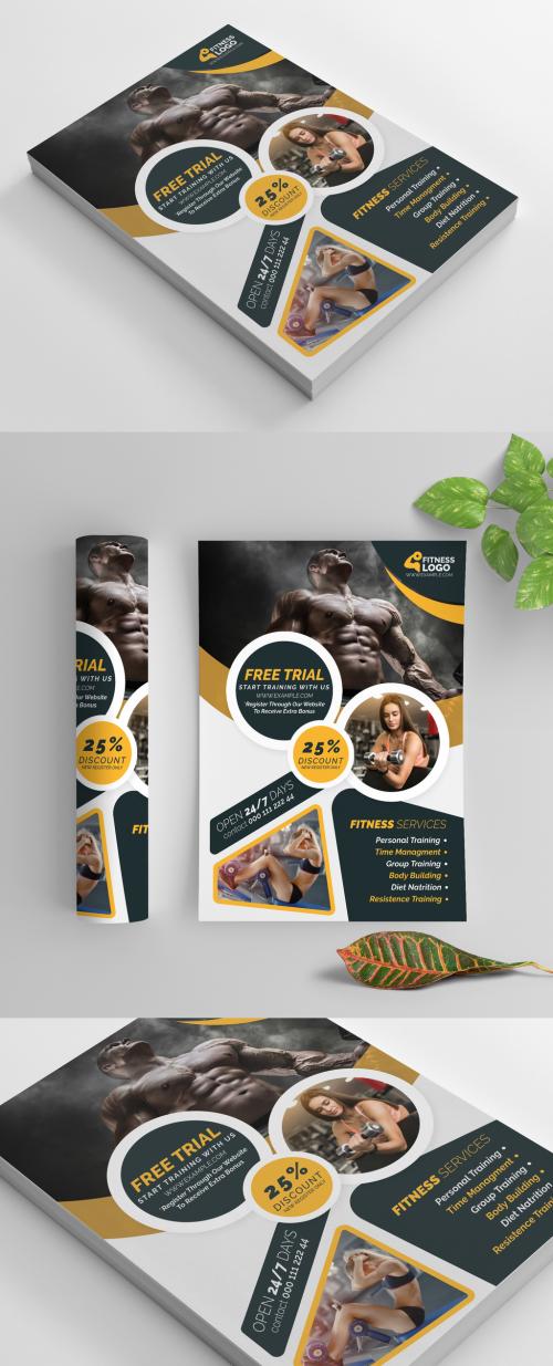 Fitness Flyer Layout with Yellow Accents - 269583869