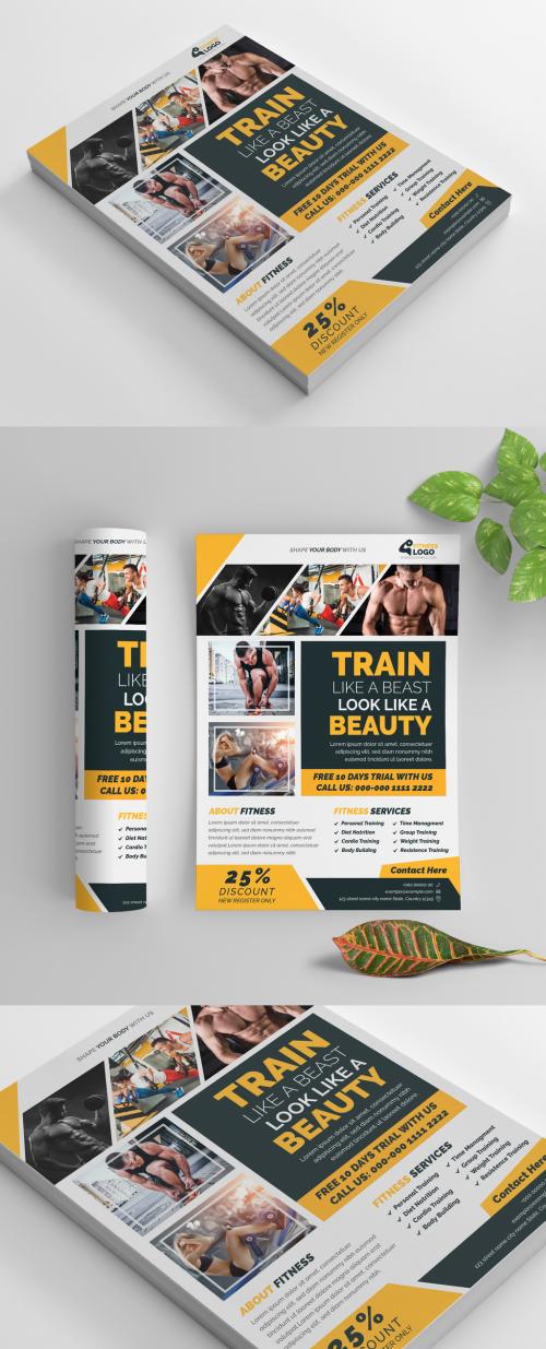 Fitness Flyer Layout with Yellow Accents - 269583915