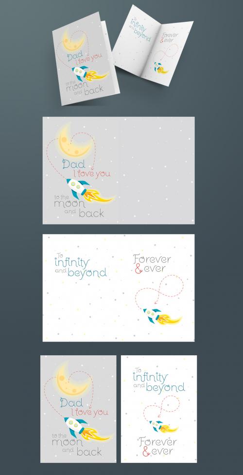 Illustrative Father's Day Card Layout with Moon Space Theme - 270069562