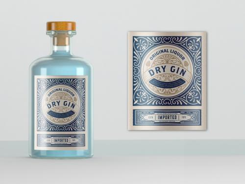 Traditional Gin Label Layout with Cream and Teal Accents - 270439738