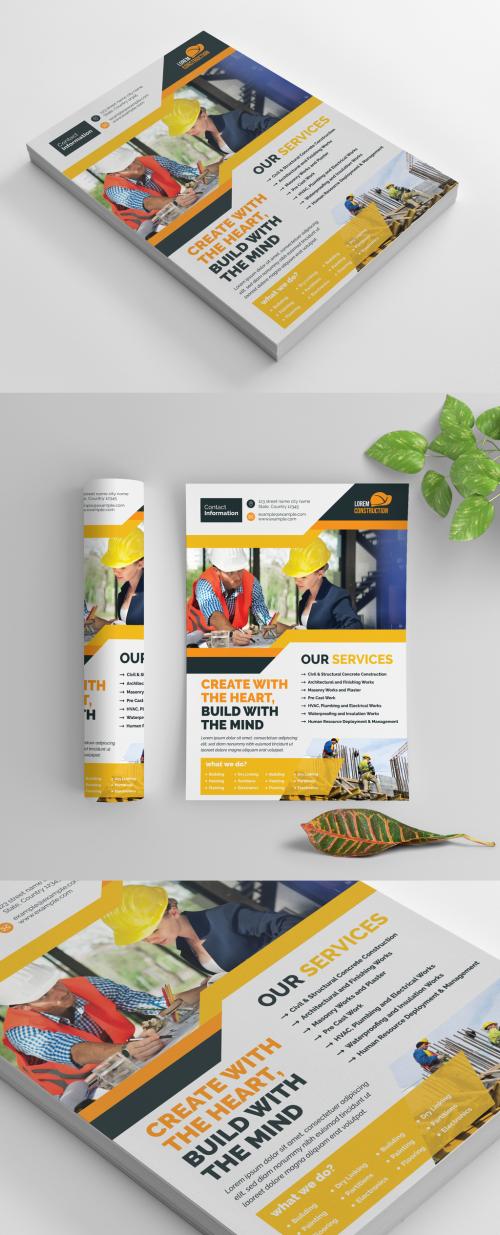 Construction Themed Flyer Layout with Yellow and Orange Accents - 270464624