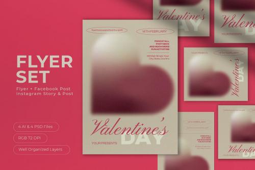 Beige Gradient Valentine's Day Flyer Set
