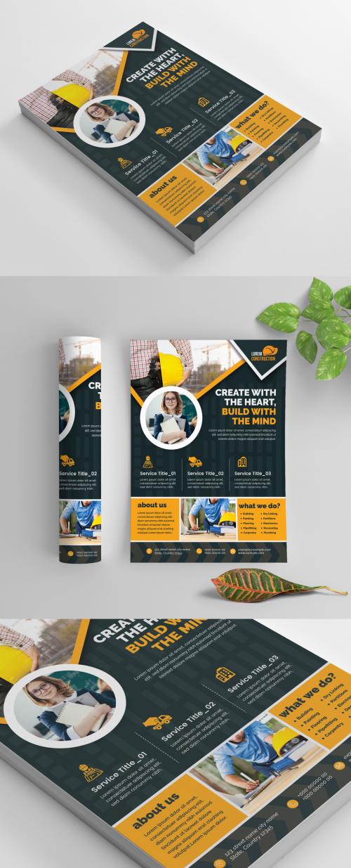 Dark Grey Construction Flyer Layout - 270465322