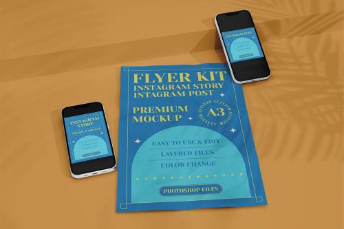 A3 brochure with smartphone mockup