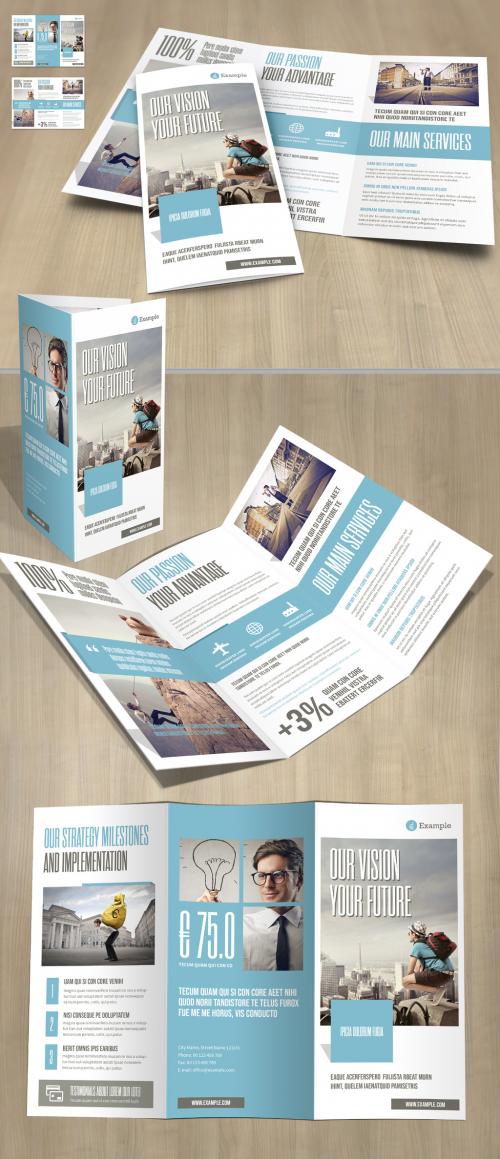 Tri-Fold Layout in Beige with Cyan Elements - 270645780