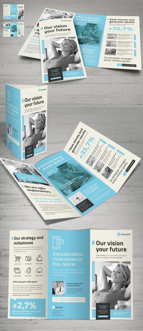 Tri-Fold Layout in White and Blue with Gray Accents - 270645826