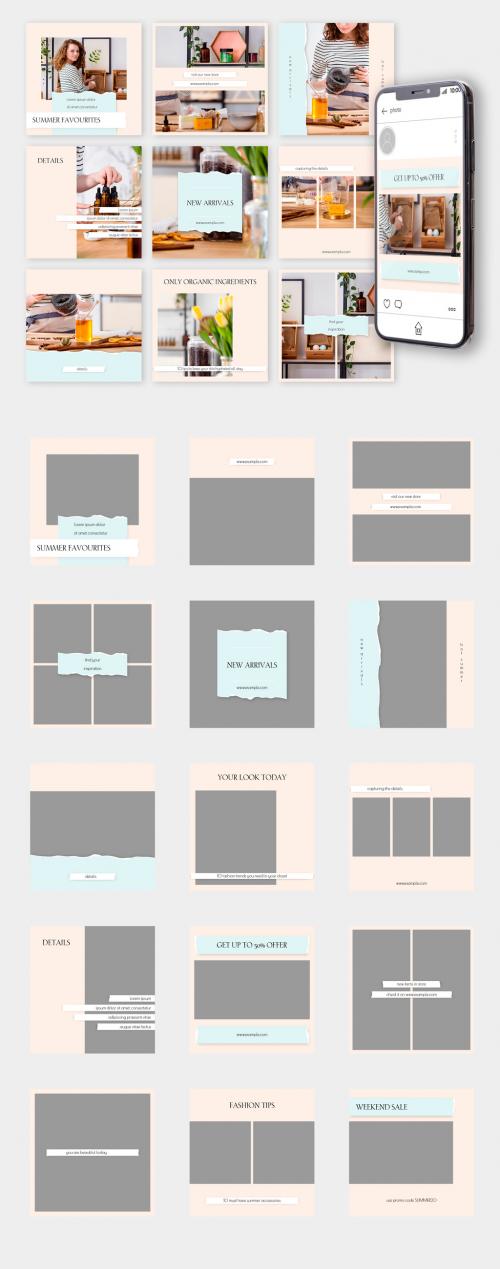 Square Social Media Layouts With Ripped Paper Elements - 270648398