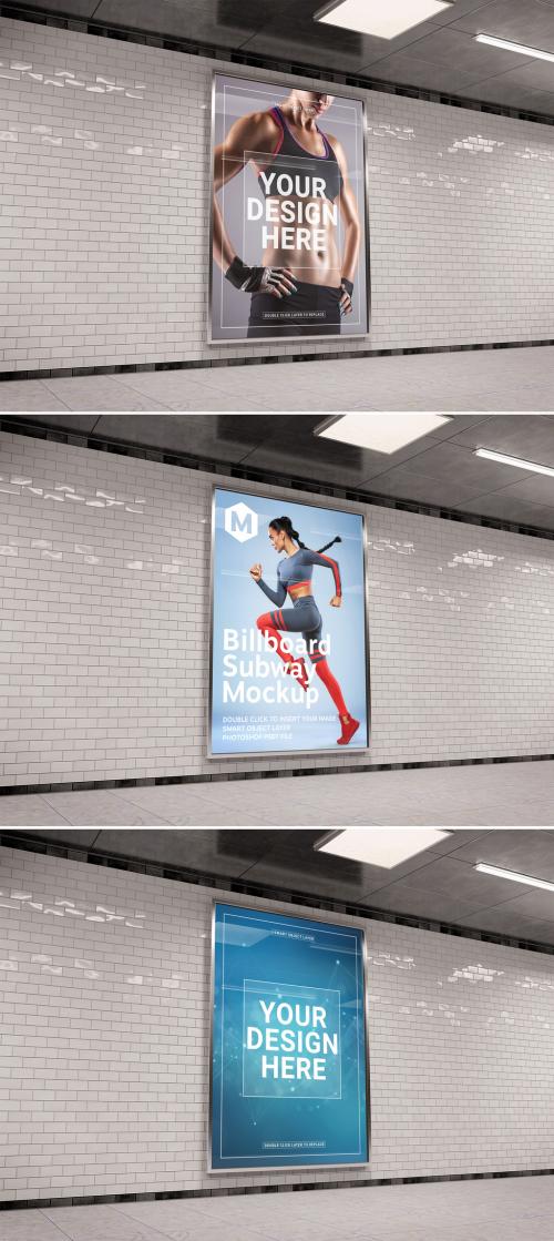 Vertical Billboard in Subway Station Mockup - 271272671