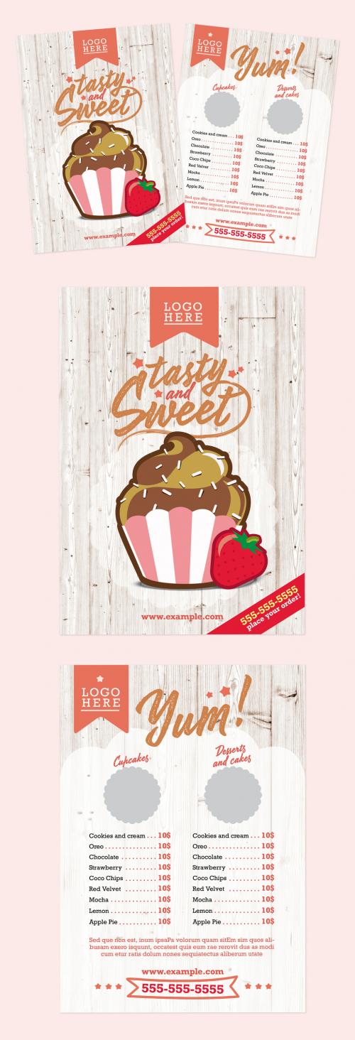 Bakery Flyer Layout with Cupcake Illustration - 271296945