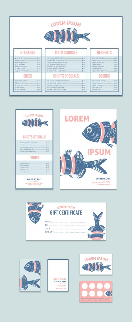 Restaurant Stationery Set with Fish Illustration - 271479442