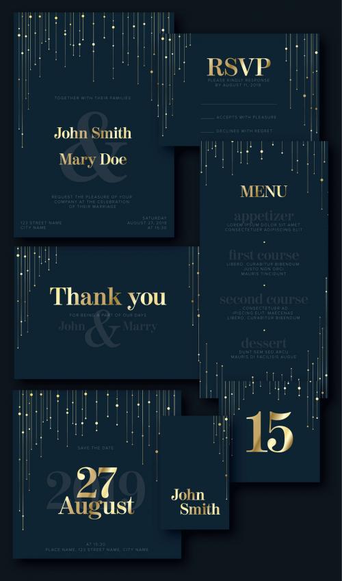 Dark Blue Wedding Suite Layout with Gold Accents - 271815197