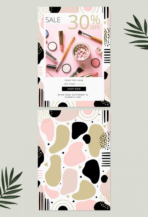 Promotional Sale Card Layout with Abstract Pink and Gold Graphic Elements - 271979825