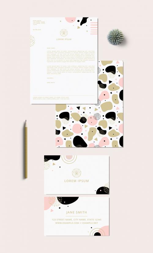 Stationery Collection Layout with Abstract Pink and Gold Graphic Elements - 271981726