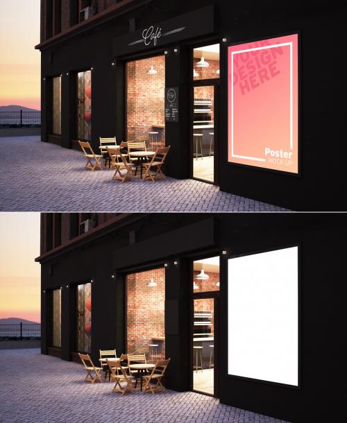 Cafe Storefront with Poster Mockup - 272010225