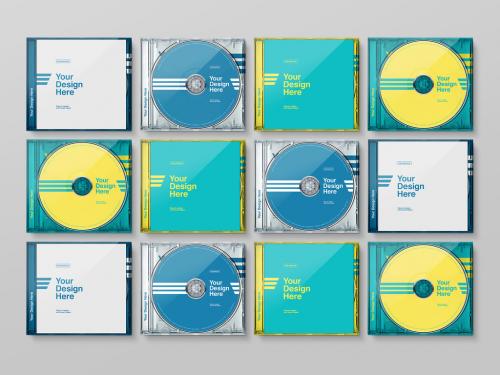 Grid of 16 Transparent CD Cases with 4 Alternating Designs Mockup - 272498112