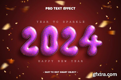 New Year 2024 Balloon Text effect Layer Style Psd AWDJHAC