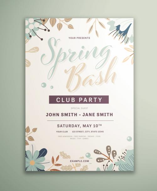 Spring Party Flyer Layout with Illustrated Floral Elements - 272652573