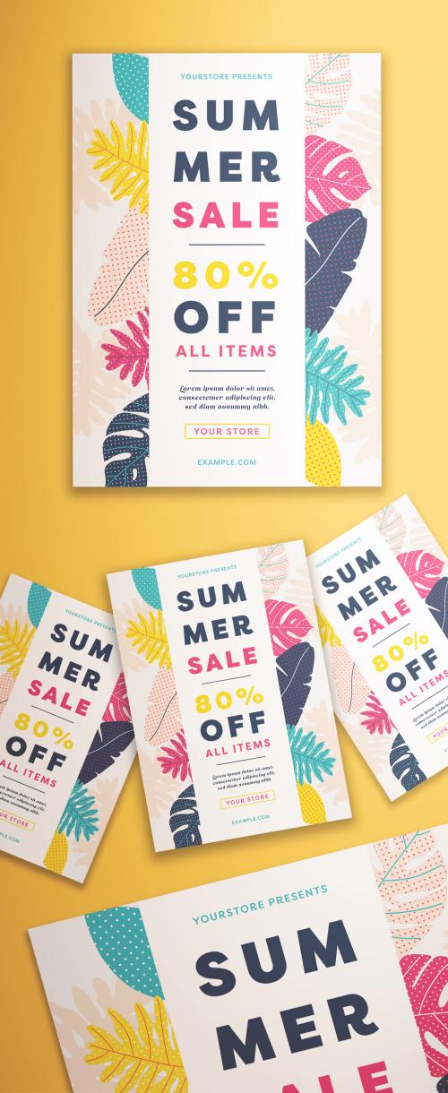 Summer Sale Flyer Layout with Patterned Floral Elements - 272652589